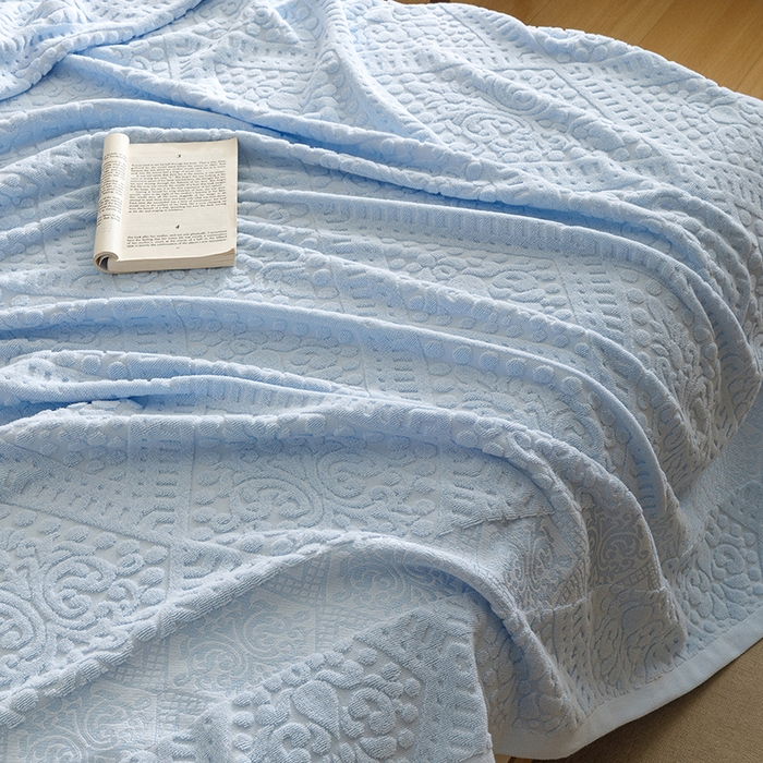 91家纺网 家纺一手货源 找家纺 悦然毛巾被 2026新款全棉老式毛巾被夏被空调毯 菱纹浅蓝