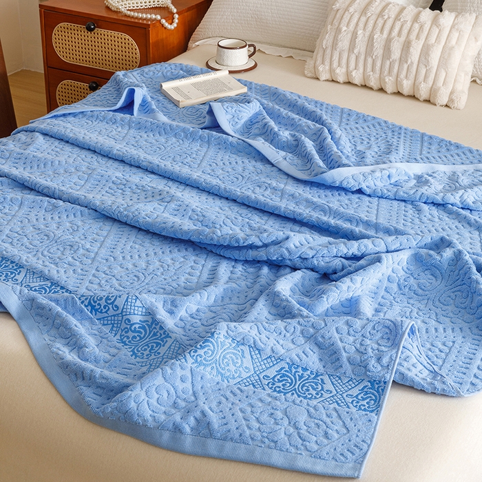 91家纺网 家纺一手货源 找家纺 悦然毛巾被 2026新款全棉老式毛巾被夏被空调毯 菱纹深蓝