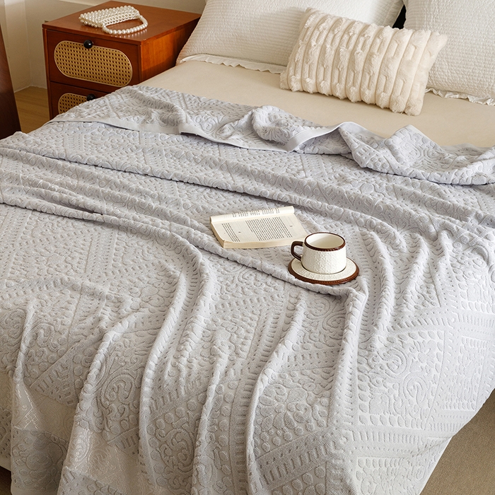 91家纺网 家纺一手货源 找家纺 悦然毛巾被 2026新款全棉老式毛巾被夏被空调毯 菱纹浅灰