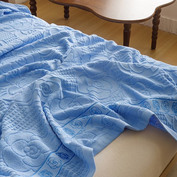 91家纺网 家纺一手货源 找家纺 悦然毛巾被 2026新款全棉老式毛巾被夏被空调毯 山茶旧梦深蓝