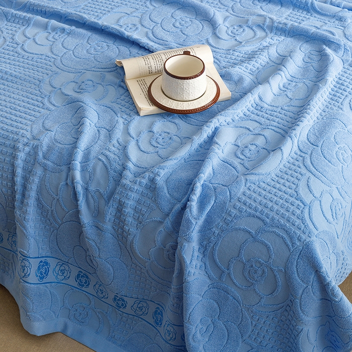 91家纺网 家纺一手货源 找家纺 悦然毛巾被 2026新款全棉老式毛巾被夏被空调毯 山茶旧梦深蓝