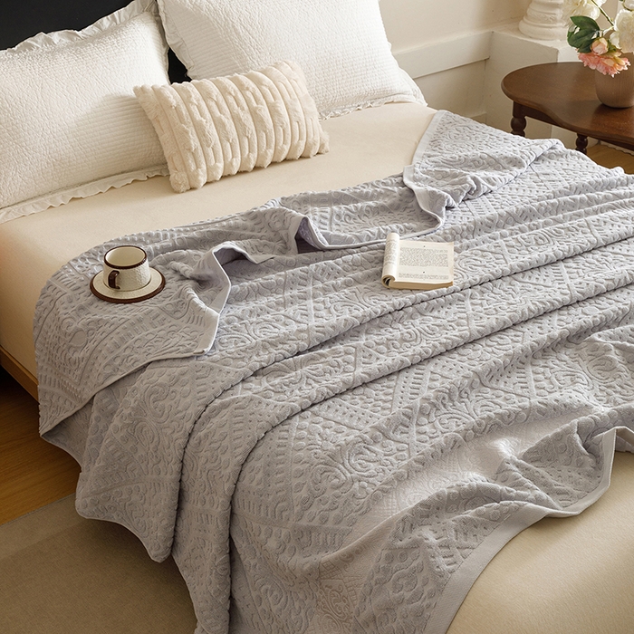 91家纺网 家纺一手货源 找家纺 悦然毛巾被 2026新款全棉老式毛巾被夏被空调毯 菱纹浅灰