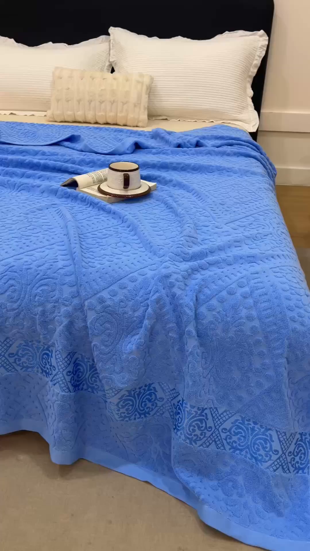 91家纺网 家纺一手货源 找家纺 悦然毛巾被 2026新款全棉老式毛巾被夏被空调毯 菱纹深蓝