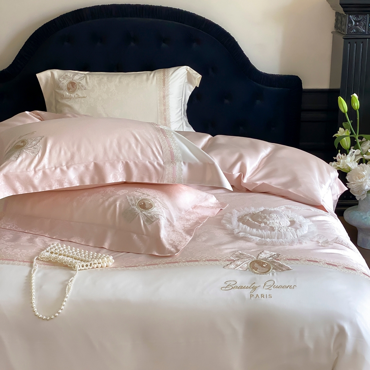 91家纺网 家纺一手货源 找家纺 （总）初拾 2026春夏新款全棉纯棉蕾丝提花绣花四件套-巴黎恋人