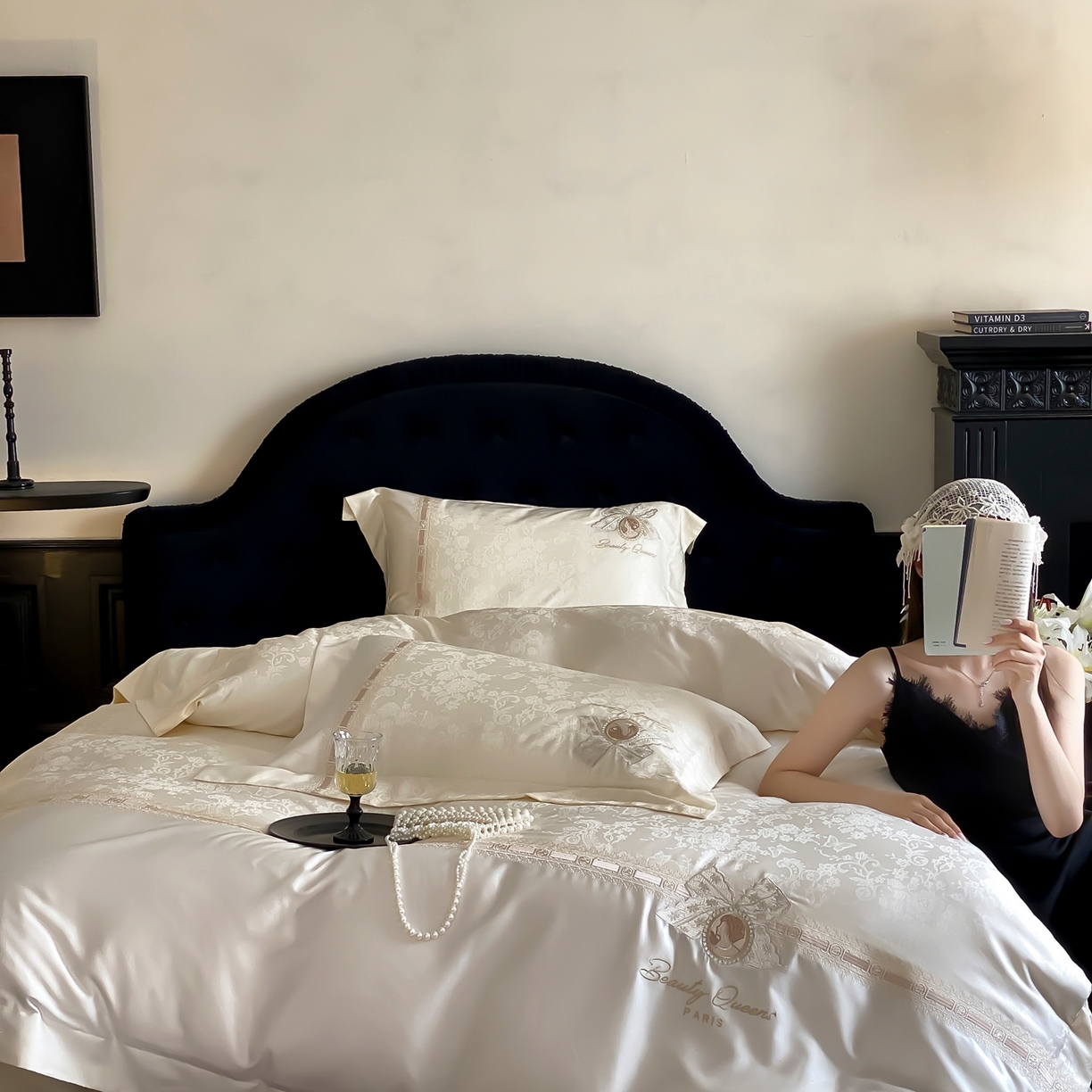 91家纺网 家纺一手货源 找家纺 初拾 2026春夏新款全棉纯棉蕾丝提花绣花四件套-巴黎恋人 巴黎恋人-素影白