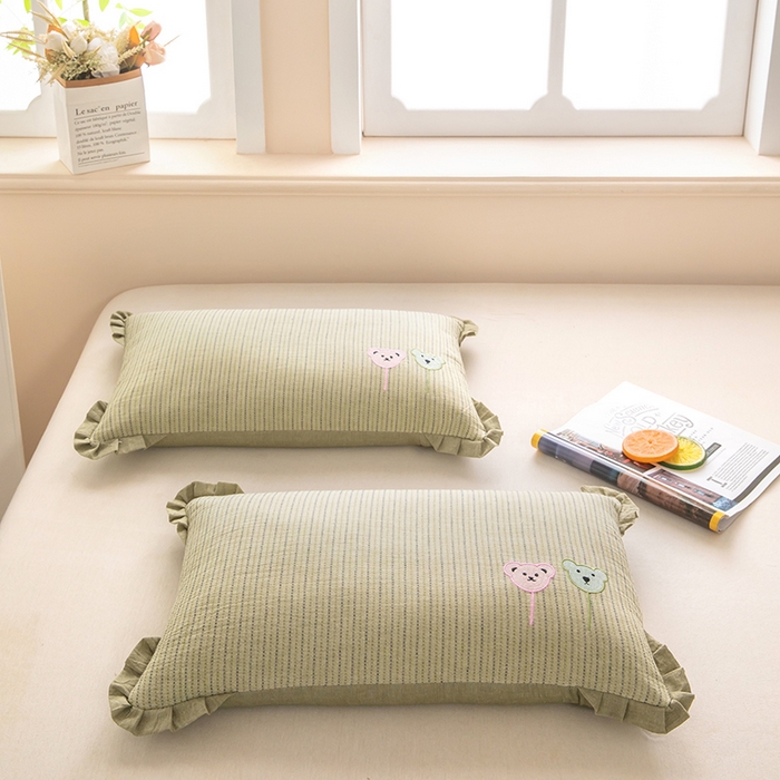 91家纺网 家纺一手货源 找家纺 梦莱家纺 2026新款自然棉麻荞麦护颈枕枕头枕芯 气球小熊-绿色