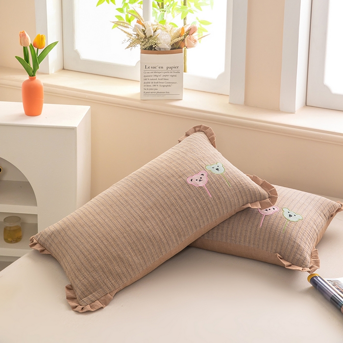 梦莱家纺 2026新款自然棉麻荞麦护颈枕枕头枕芯 气球小熊-咖色