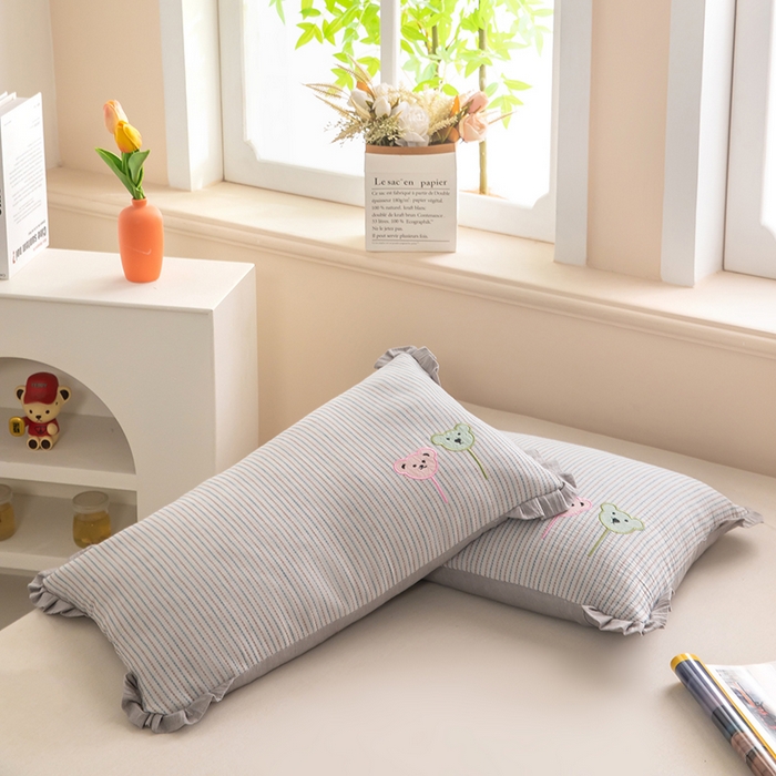 梦莱家纺 2026新款自然棉麻荞麦护颈枕枕头枕芯 气球小熊-灰色