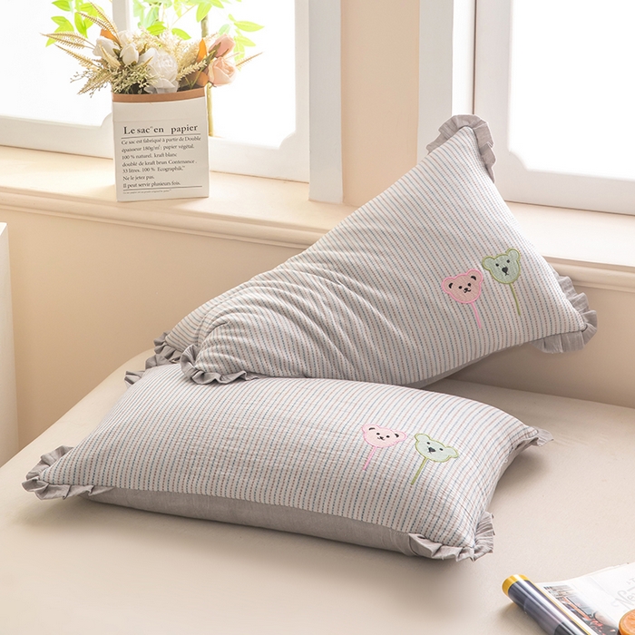 91家纺网 家纺一手货源 找家纺 梦莱家纺 2026新款自然棉麻荞麦护颈枕枕头枕芯 气球小熊-灰色
