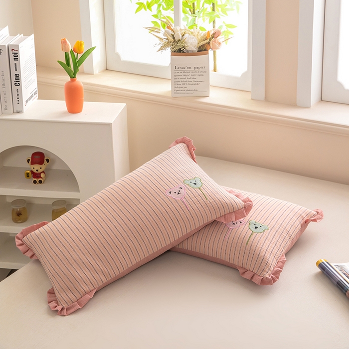 梦莱家纺 2026新款自然棉麻荞麦护颈枕枕头枕芯 气球小熊-粉色