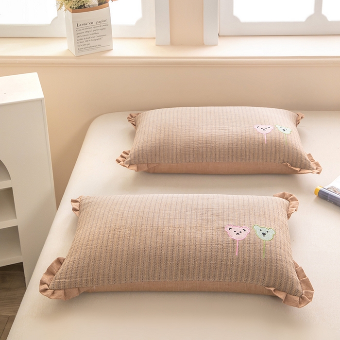 91家纺网 家纺一手货源 找家纺 梦莱家纺 2026新款自然棉麻荞麦护颈枕枕头枕芯 气球小熊-咖色