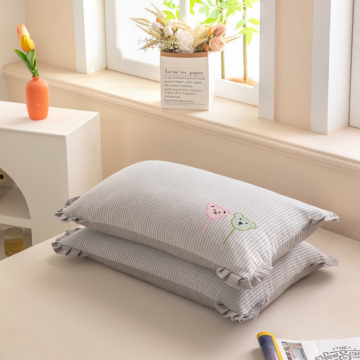 91家纺网 家纺一手货源 找家纺 梦莱家纺 2026新款自然棉麻荞麦护颈枕枕头枕芯 气球小熊-灰色