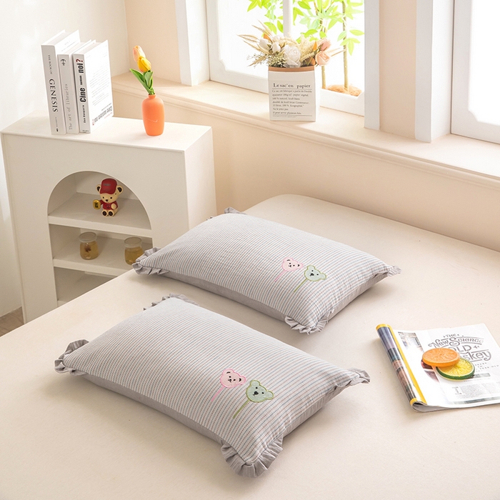 91家纺网 家纺一手货源 找家纺 梦莱家纺 2026新款自然棉麻荞麦护颈枕枕头枕芯 气球小熊-灰色