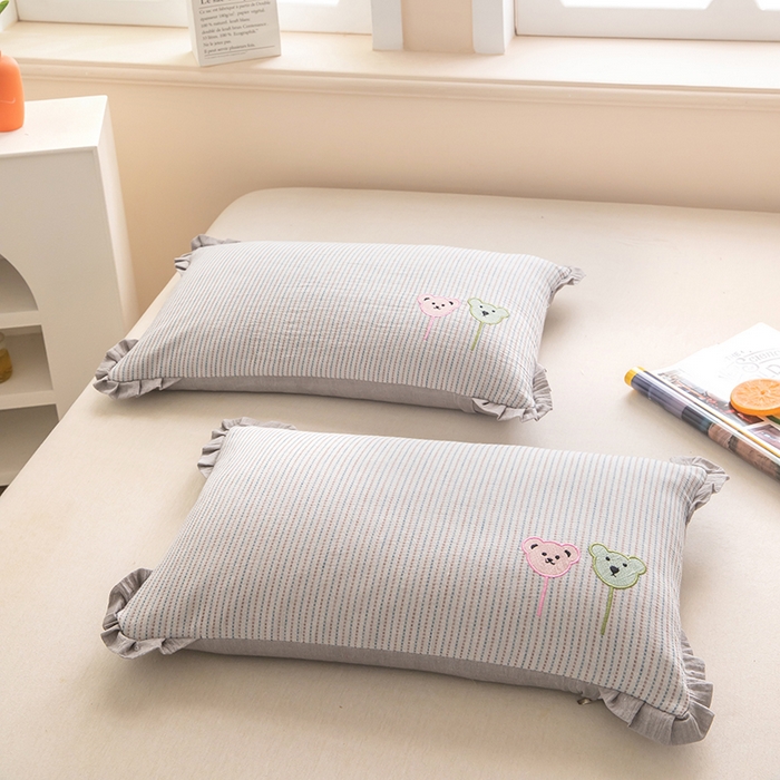 91家纺网 家纺一手货源 找家纺 梦莱家纺 2026新款自然棉麻荞麦护颈枕枕头枕芯 气球小熊-灰色