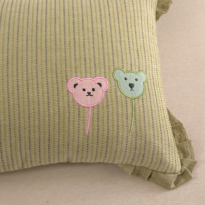 91家纺网 家纺一手货源 找家纺 梦莱家纺 2026新款自然棉麻荞麦护颈枕枕头枕芯 气球小熊-绿色