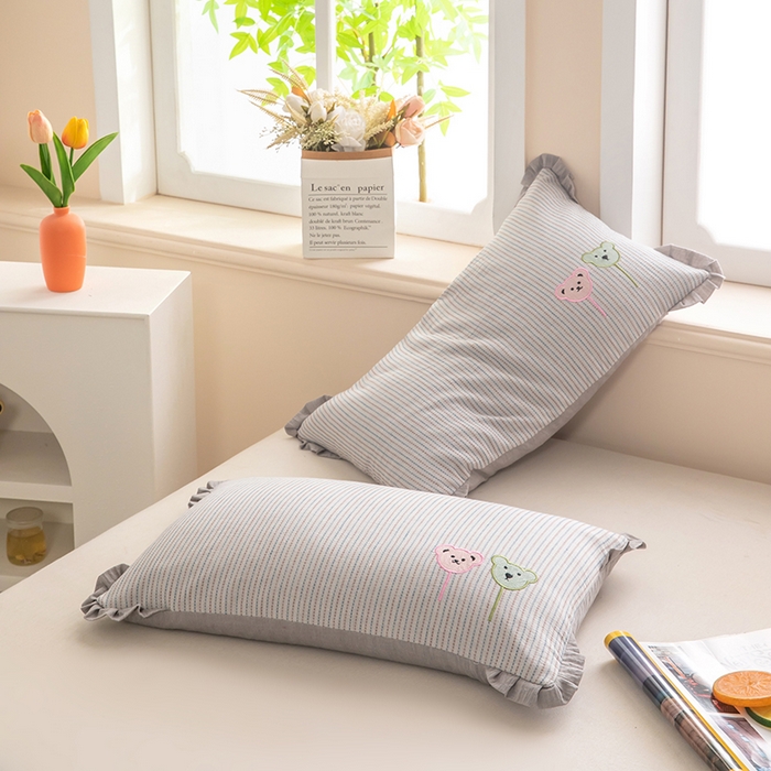 91家纺网 家纺一手货源 找家纺 梦莱家纺 2026新款自然棉麻荞麦护颈枕枕头枕芯 气球小熊-灰色