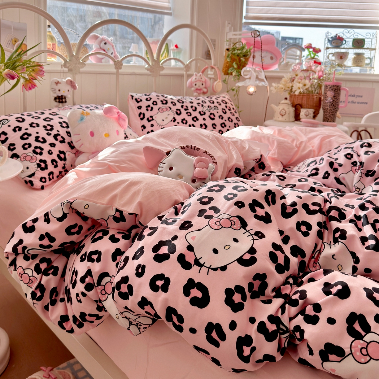 91家纺网 家纺一手货源 找家纺 卡斯诺家纺馆 2026新款卡通水洗云朵棉四件套下载文件包含买家秀 豹纹猫咪-粉