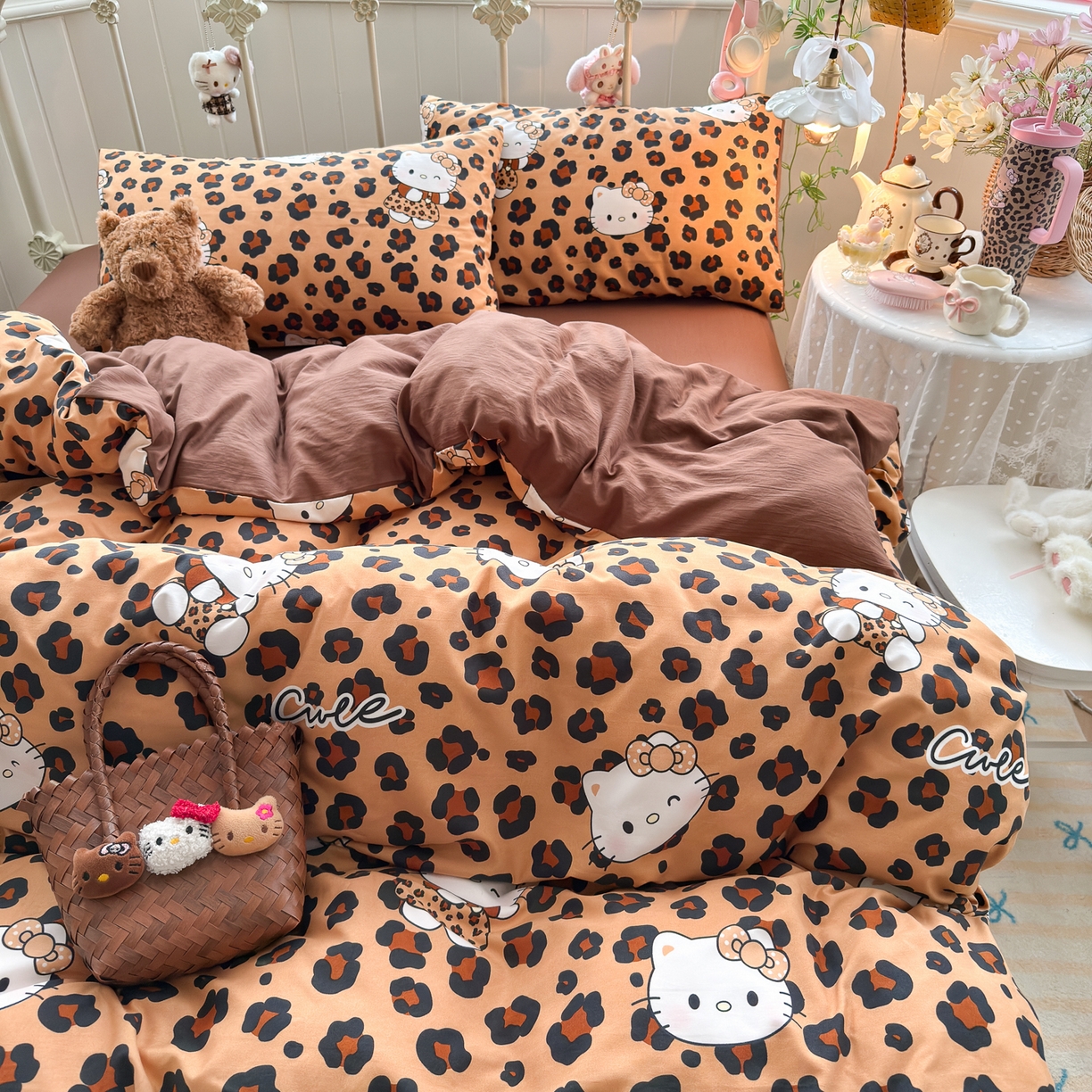 91家纺网 家纺一手货源 找家纺 卡斯诺家纺馆 2026新款卡通水洗云朵棉四件套下载文件包含买家秀 豹纹猫咪-咖