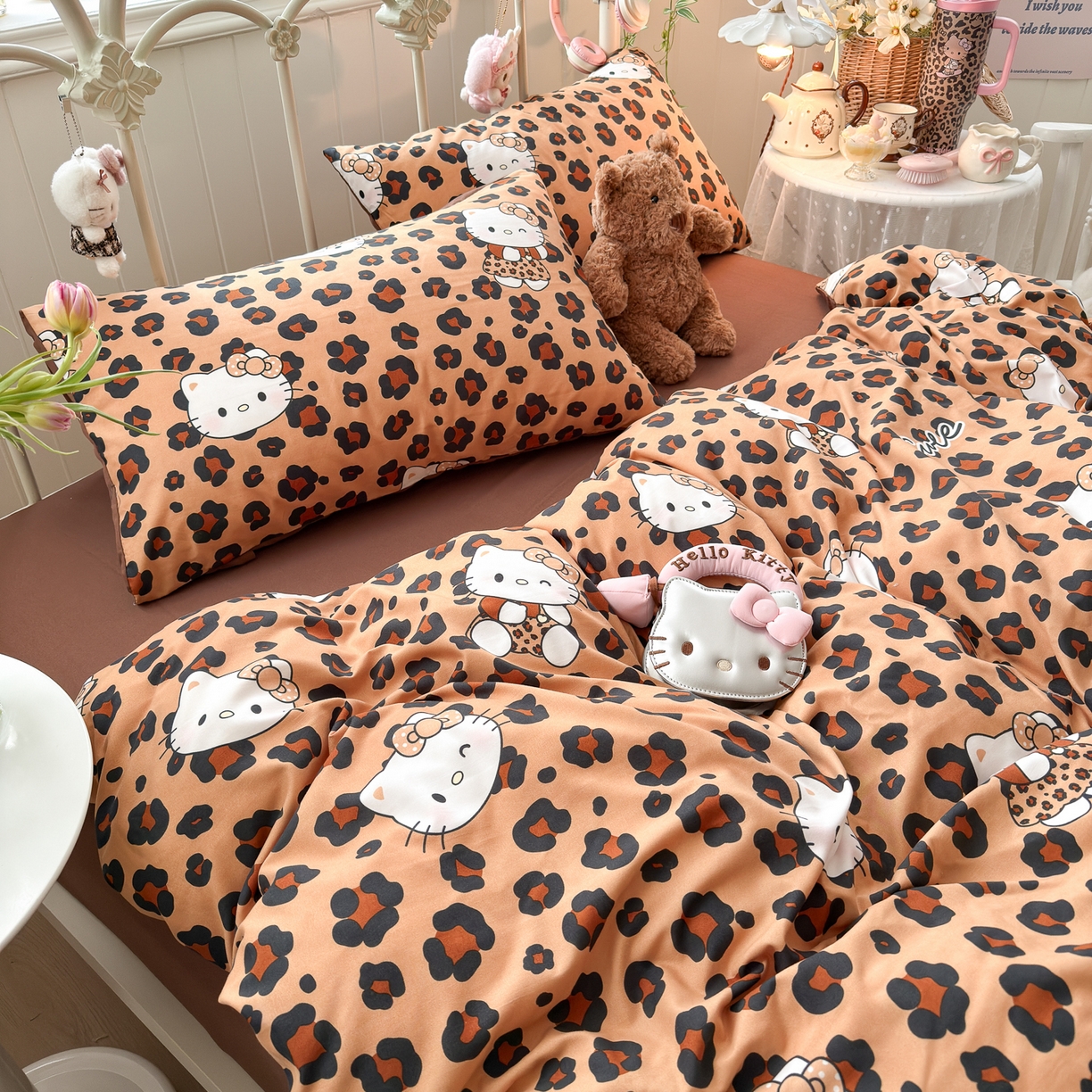 91家纺网 家纺一手货源 找家纺 卡斯诺家纺馆 2026新款卡通水洗云朵棉四件套下载文件包含买家秀 豹纹猫咪-咖