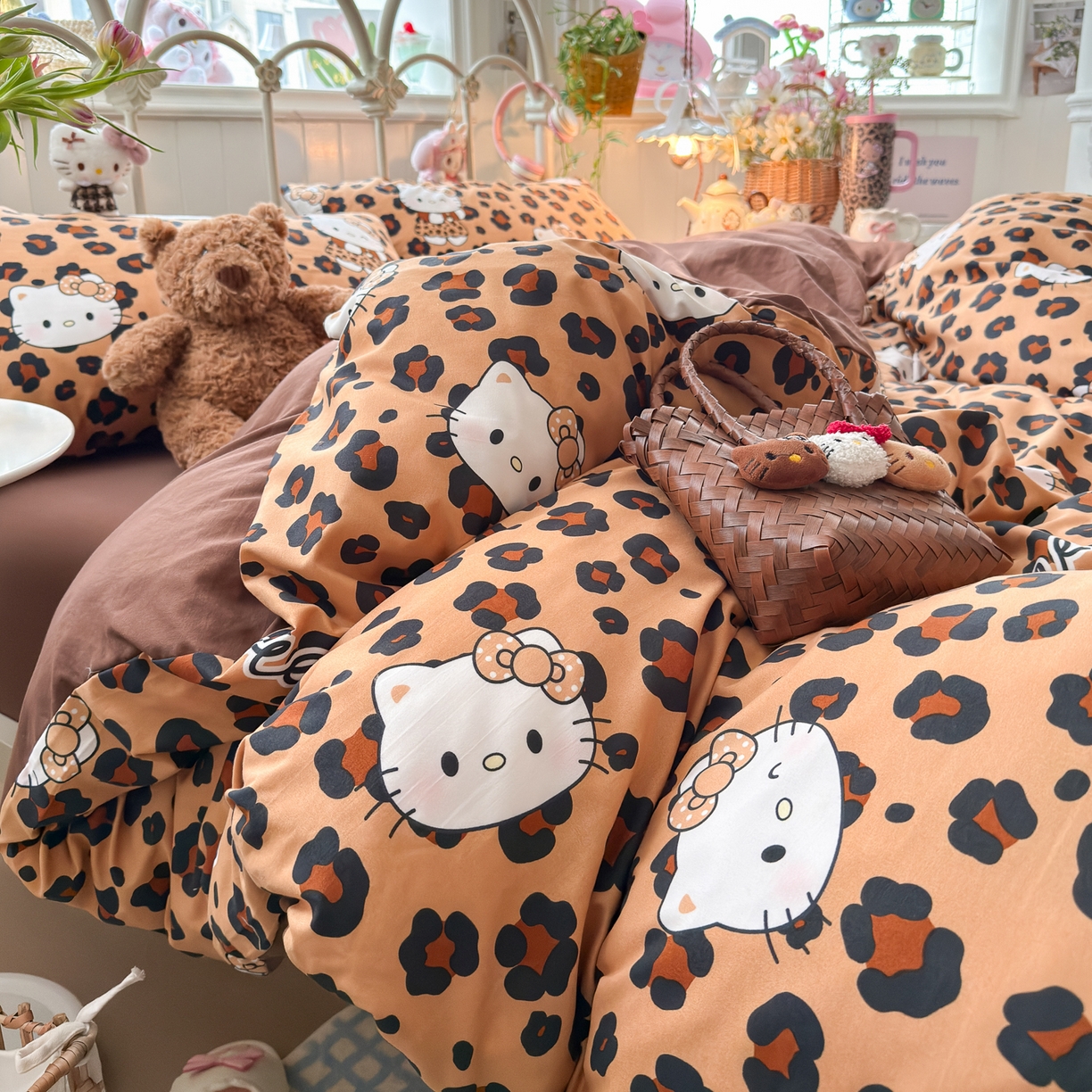 91家纺网 家纺一手货源 找家纺 卡斯诺家纺馆 2026新款卡通水洗云朵棉四件套下载文件包含买家秀 豹纹猫咪-咖