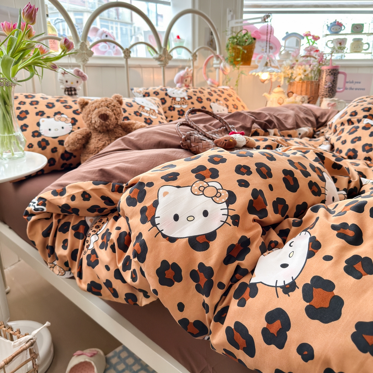 91家纺网 家纺一手货源 找家纺 卡斯诺家纺馆 2026新款卡通水洗云朵棉四件套下载文件包含买家秀 豹纹猫咪-咖