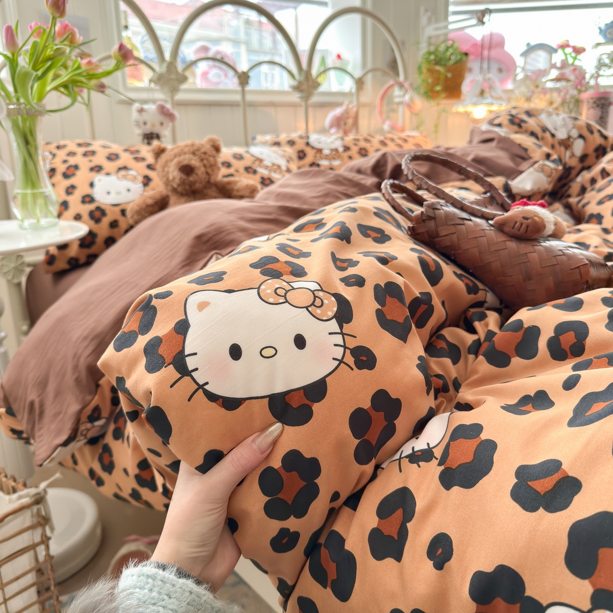 91家纺网 家纺一手货源 找家纺 卡斯诺家纺馆 2026新款卡通水洗云朵棉四件套下载文件包含买家秀 豹纹猫咪-咖