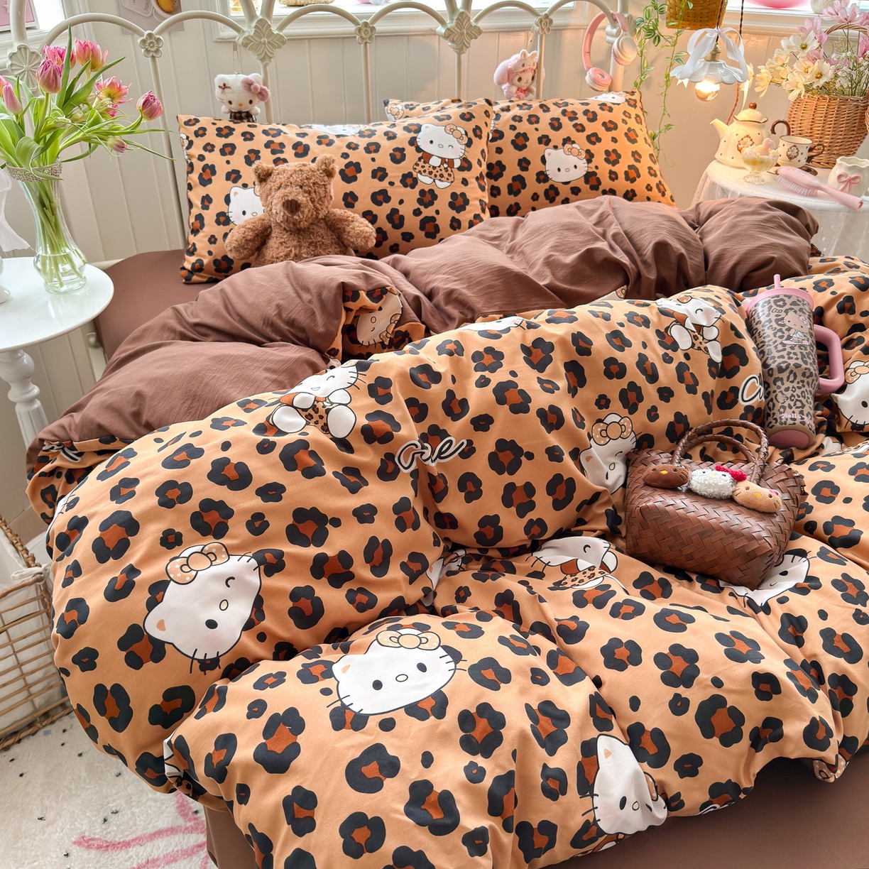 91家纺网 家纺一手货源 找家纺 卡斯诺家纺馆 2026新款卡通水洗云朵棉四件套下载文件包含买家秀 豹纹猫咪-咖