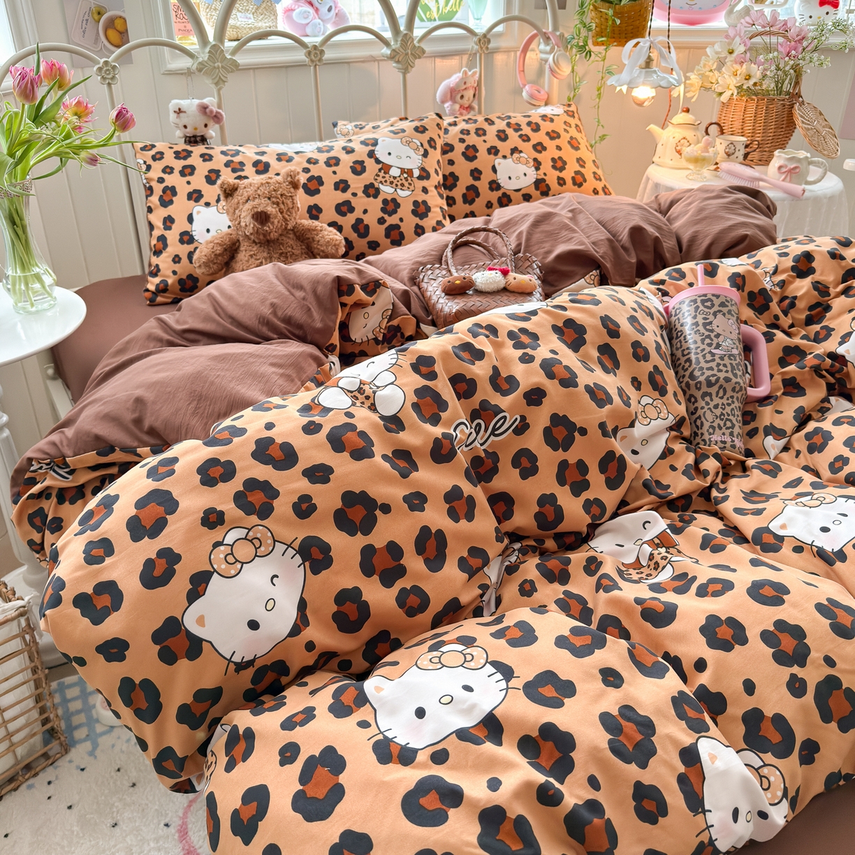 91家纺网 家纺一手货源 找家纺 卡斯诺家纺馆 2026新款卡通水洗云朵棉四件套下载文件包含买家秀 豹纹猫咪-咖