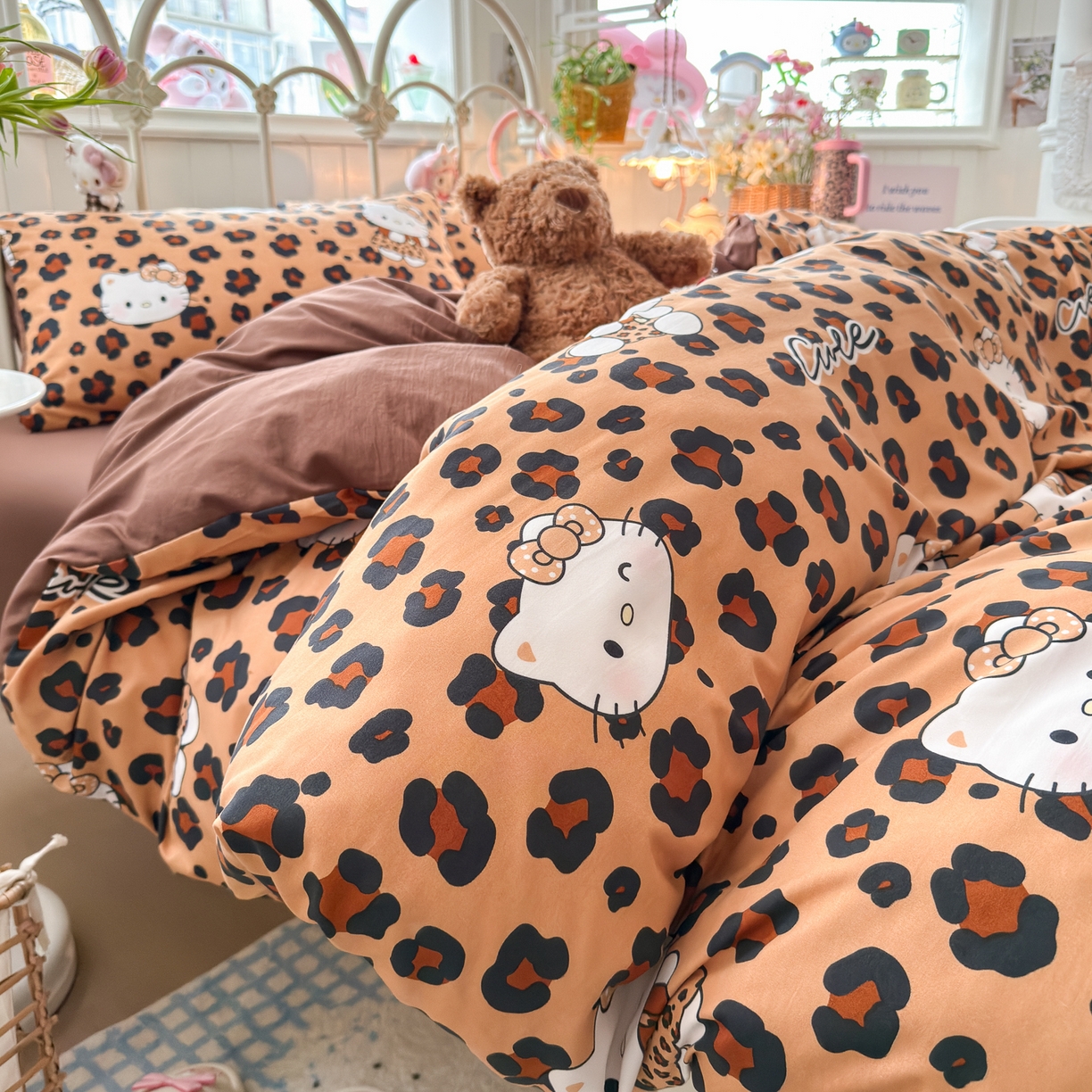 91家纺网 家纺一手货源 找家纺 卡斯诺家纺馆 2026新款卡通水洗云朵棉四件套下载文件包含买家秀 豹纹猫咪-咖