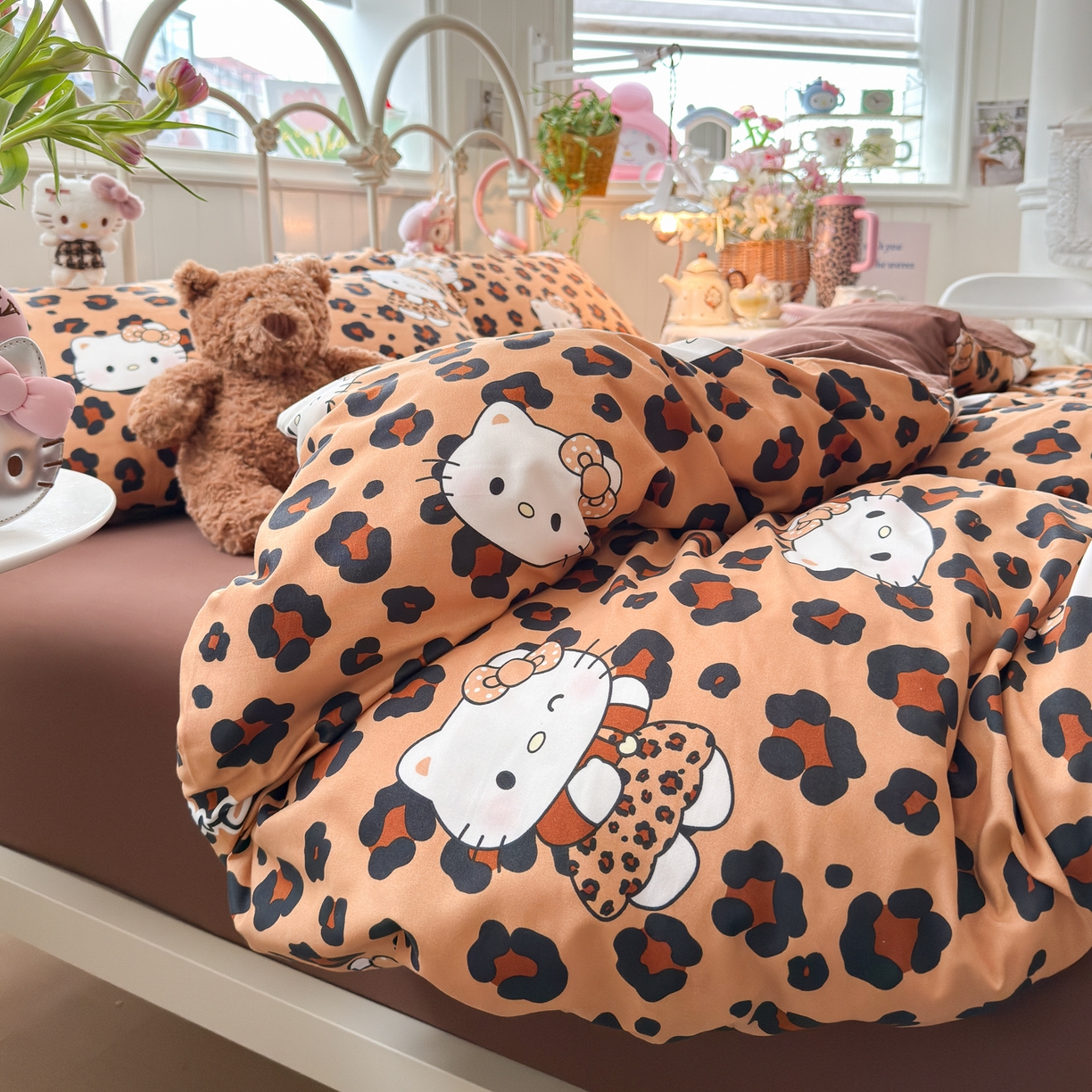 91家纺网 家纺一手货源 找家纺 卡斯诺家纺馆 2026新款卡通水洗云朵棉四件套下载文件包含买家秀 豹纹猫咪-咖