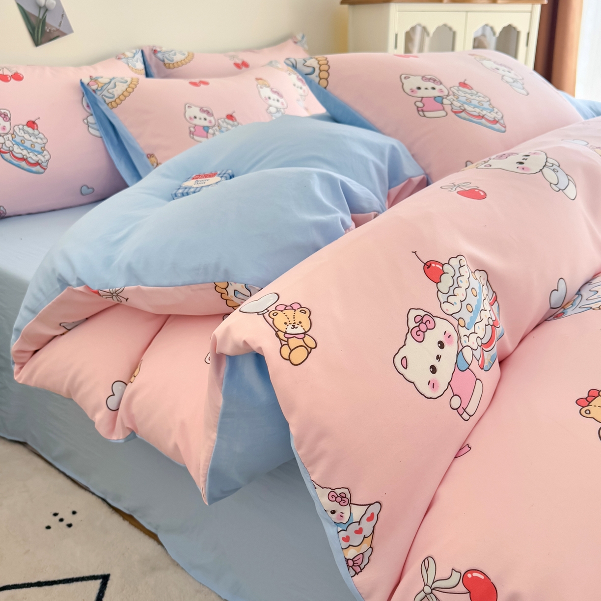 91家纺网 家纺一手货源 找家纺 卡斯诺家纺馆 2026新款卡通水洗云朵棉四件套下载文件包含买家秀 蛋糕KT