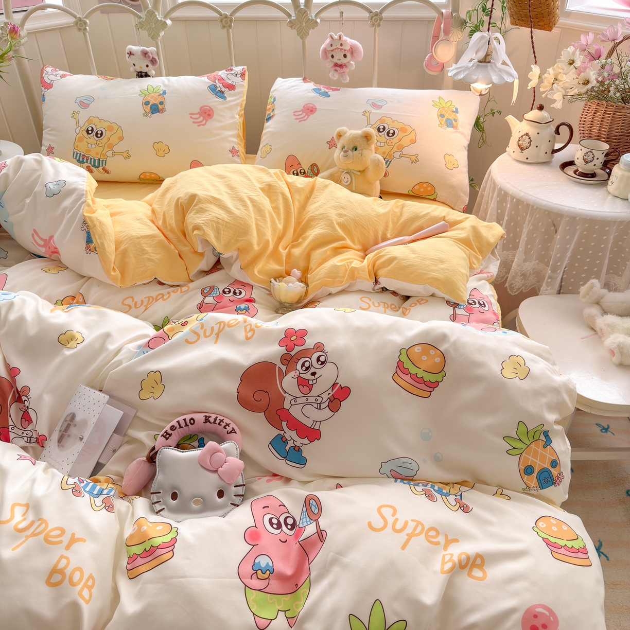 91家纺网 家纺一手货源 找家纺 卡斯诺家纺馆 2026新款卡通水洗云朵棉四件套下载文件包含买家秀 海绵宝宝