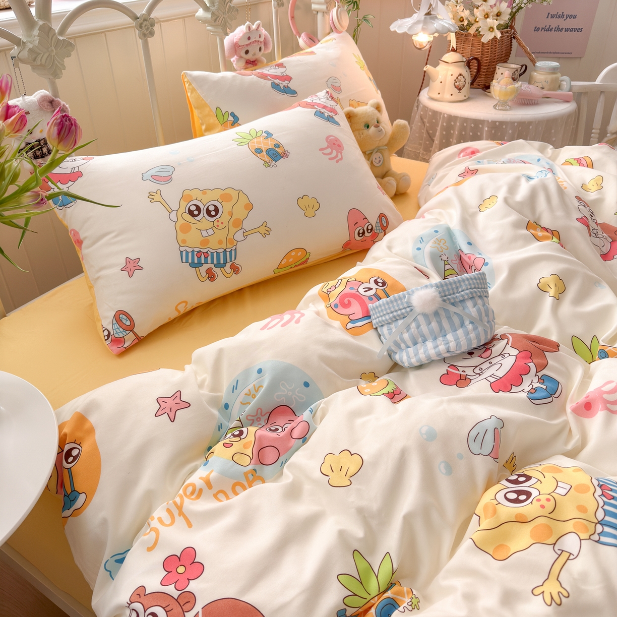 91家纺网 家纺一手货源 找家纺 卡斯诺家纺馆 2026新款卡通水洗云朵棉四件套下载文件包含买家秀 海绵宝宝