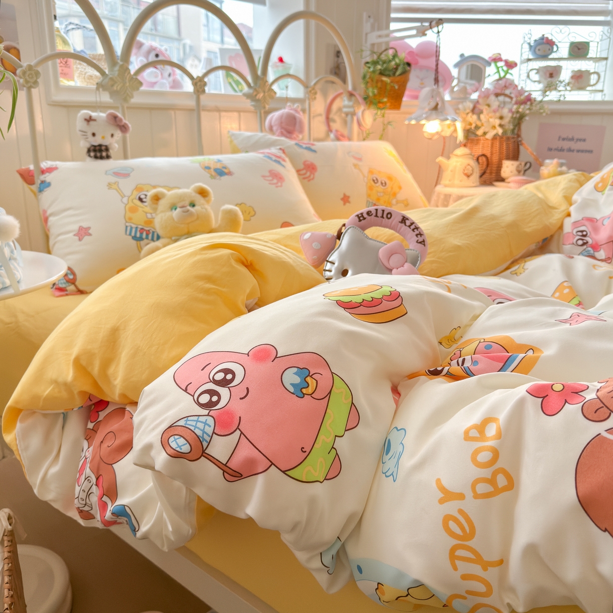 91家纺网 家纺一手货源 找家纺 卡斯诺家纺馆 2026新款卡通水洗云朵棉四件套下载文件包含买家秀 海绵宝宝