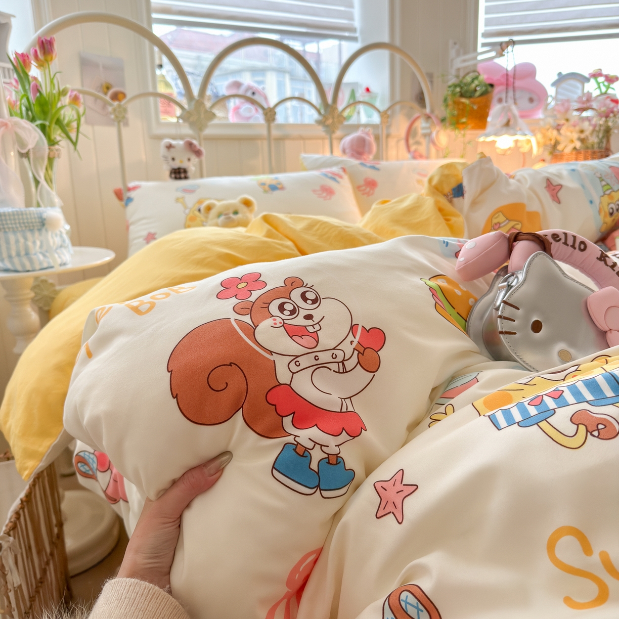 91家纺网 家纺一手货源 找家纺 卡斯诺家纺馆 2026新款卡通水洗云朵棉四件套下载文件包含买家秀 海绵宝宝