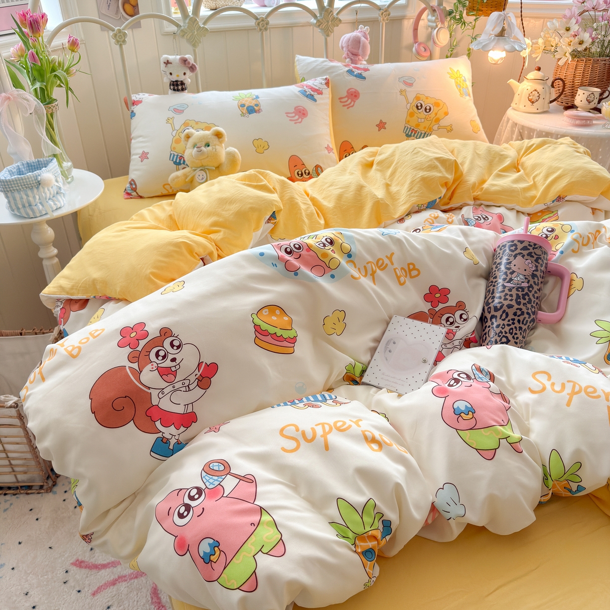 91家纺网 家纺一手货源 找家纺 卡斯诺家纺馆 2026新款卡通水洗云朵棉四件套下载文件包含买家秀 海绵宝宝