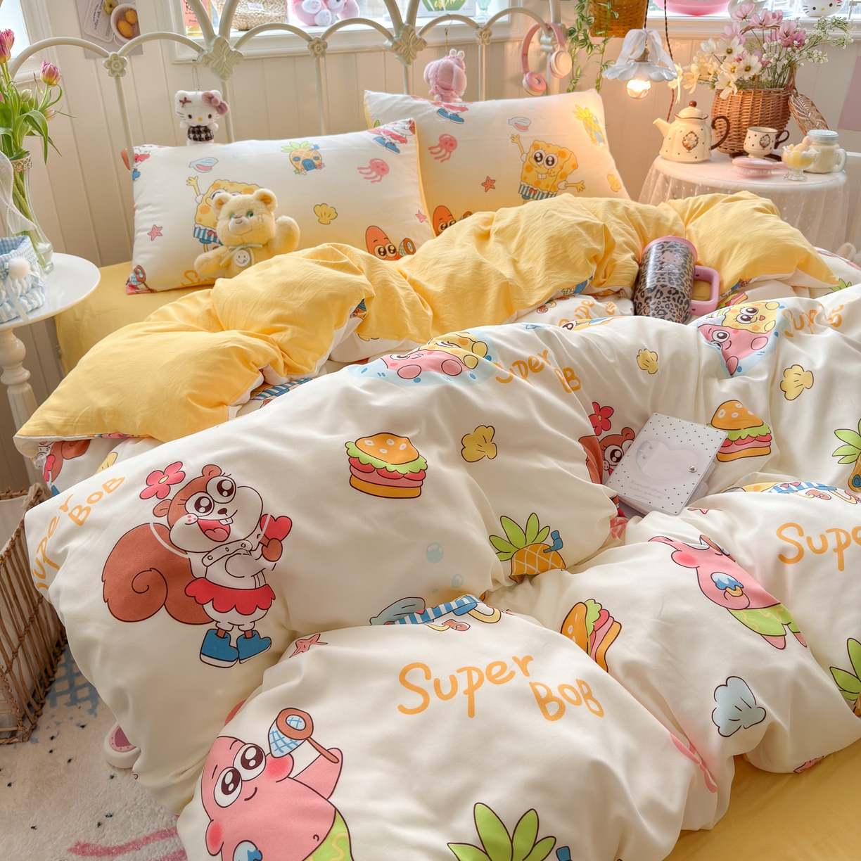 91家纺网 家纺一手货源 找家纺 卡斯诺家纺馆 2026新款卡通水洗云朵棉四件套下载文件包含买家秀 海绵宝宝