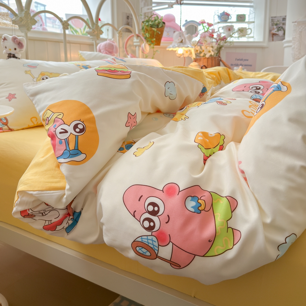 91家纺网 家纺一手货源 找家纺 卡斯诺家纺馆 2026新款卡通水洗云朵棉四件套下载文件包含买家秀 海绵宝宝