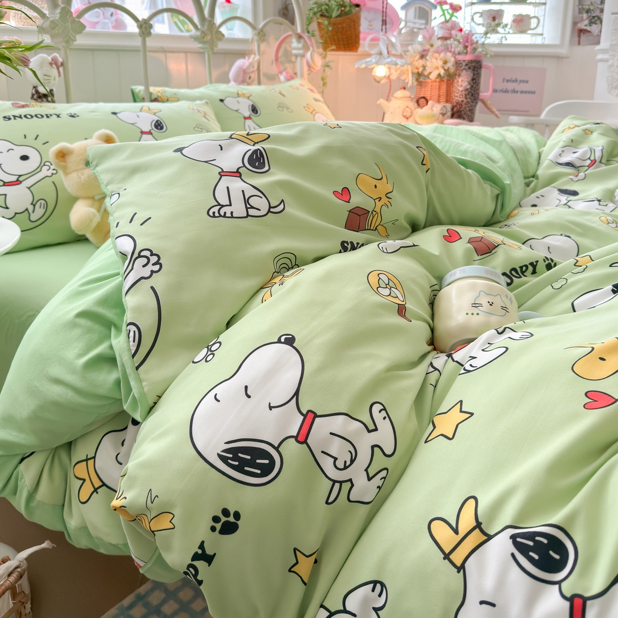 91家纺网 家纺一手货源 找家纺 卡斯诺家纺馆 2026新款卡通水洗云朵棉四件套下载文件包含买家秀 花生布丁狗