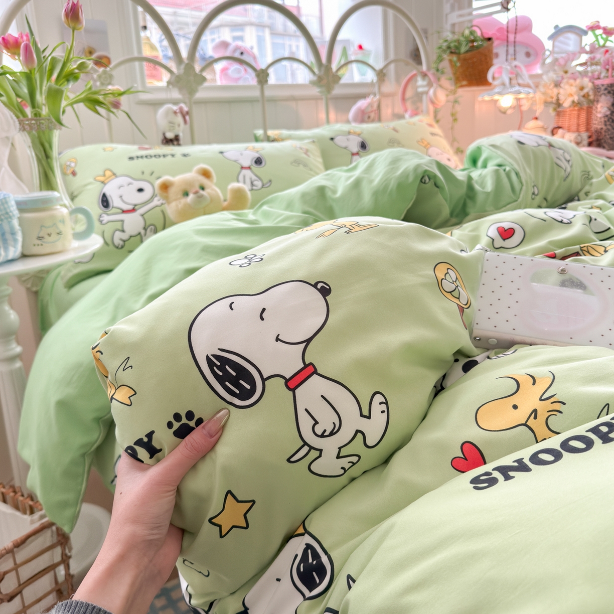 91家纺网 家纺一手货源 找家纺 卡斯诺家纺馆 2026新款卡通水洗云朵棉四件套下载文件包含买家秀 花生布丁狗