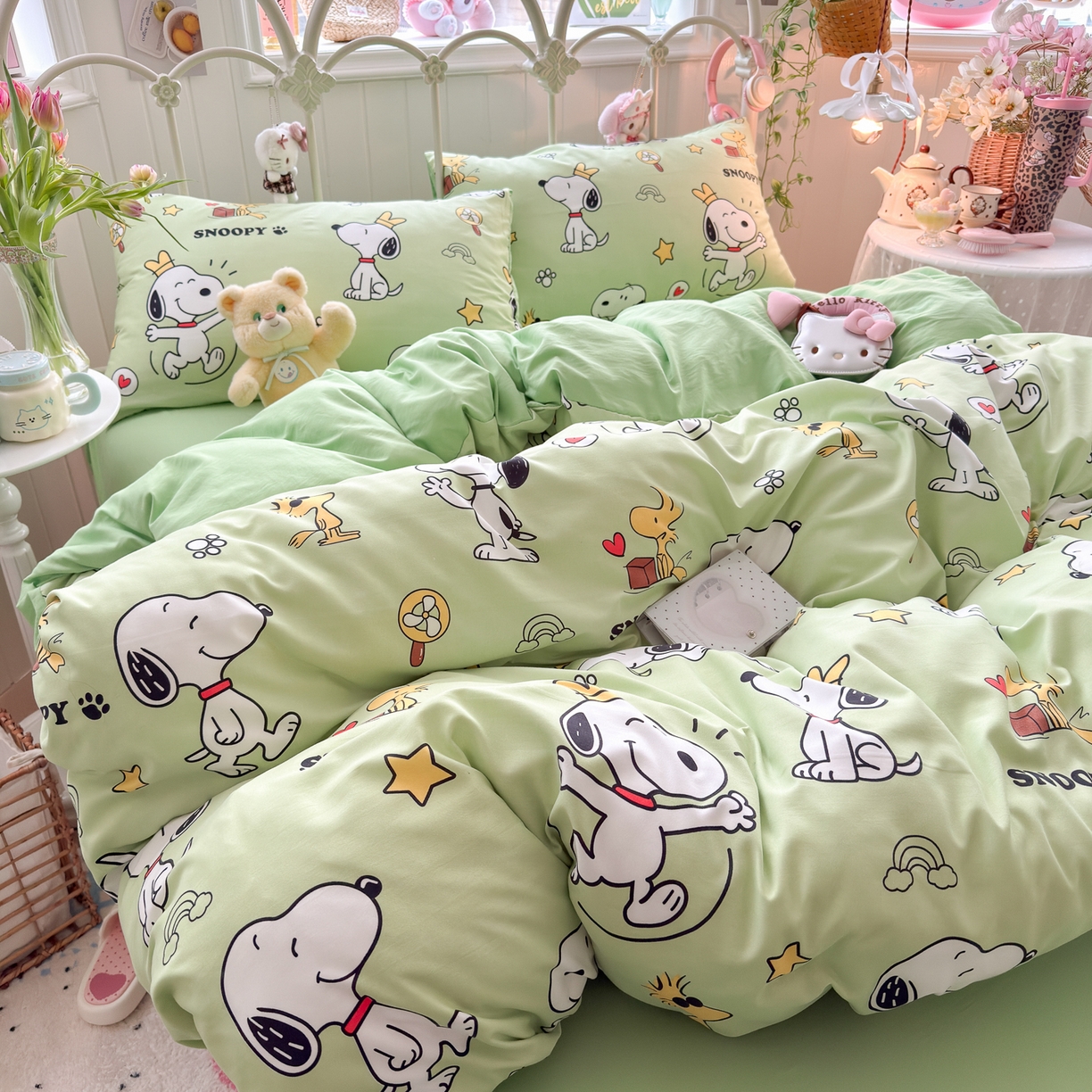 91家纺网 家纺一手货源 找家纺 卡斯诺家纺馆 2026新款卡通水洗云朵棉四件套下载文件包含买家秀 花生布丁狗