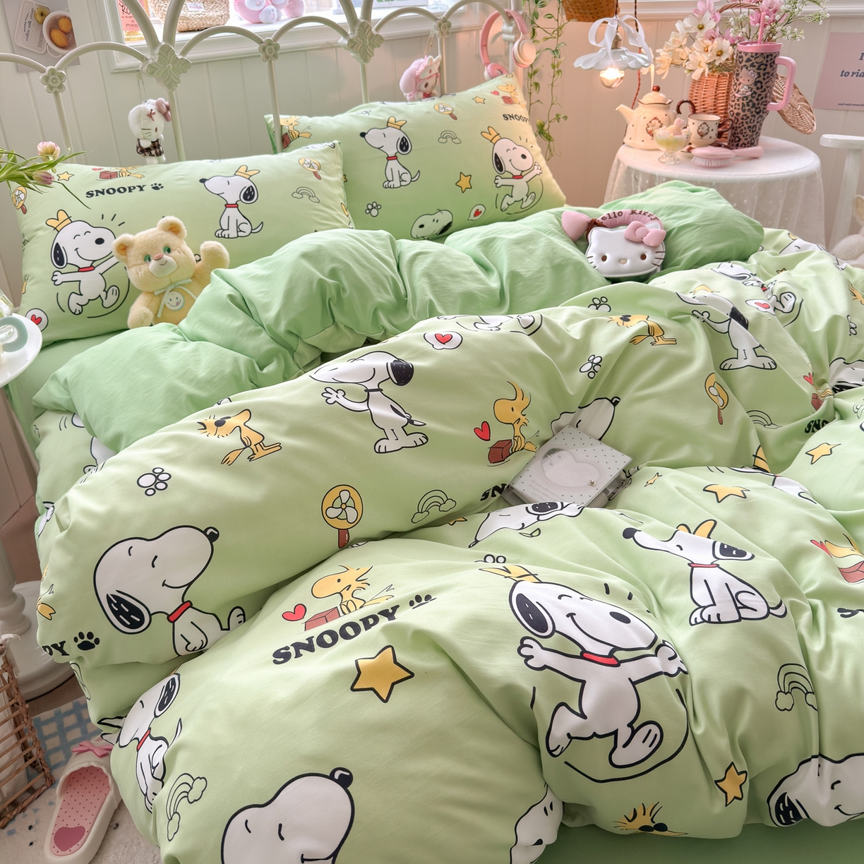 91家纺网 家纺一手货源 找家纺 卡斯诺家纺馆 2026新款卡通水洗云朵棉四件套下载文件包含买家秀 花生布丁狗