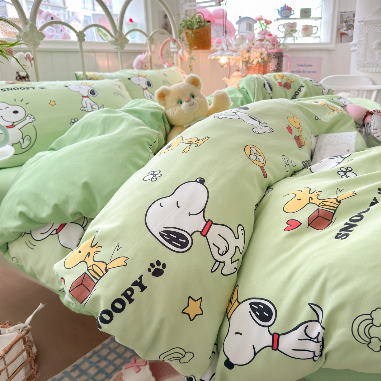 91家纺网 家纺一手货源 找家纺 卡斯诺家纺馆 2026新款卡通水洗云朵棉四件套下载文件包含买家秀 花生布丁狗