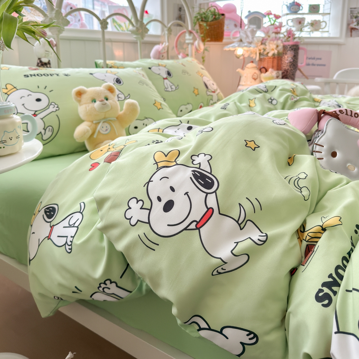 91家纺网 家纺一手货源 找家纺 卡斯诺家纺馆 2026新款卡通水洗云朵棉四件套下载文件包含买家秀 花生布丁狗