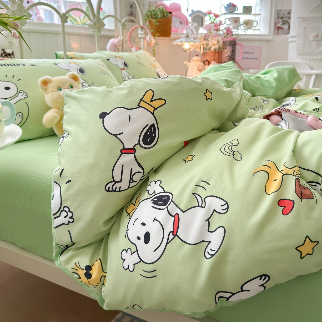 91家纺网 家纺一手货源 找家纺 卡斯诺家纺馆 2026新款卡通水洗云朵棉四件套下载文件包含买家秀 花生布丁狗