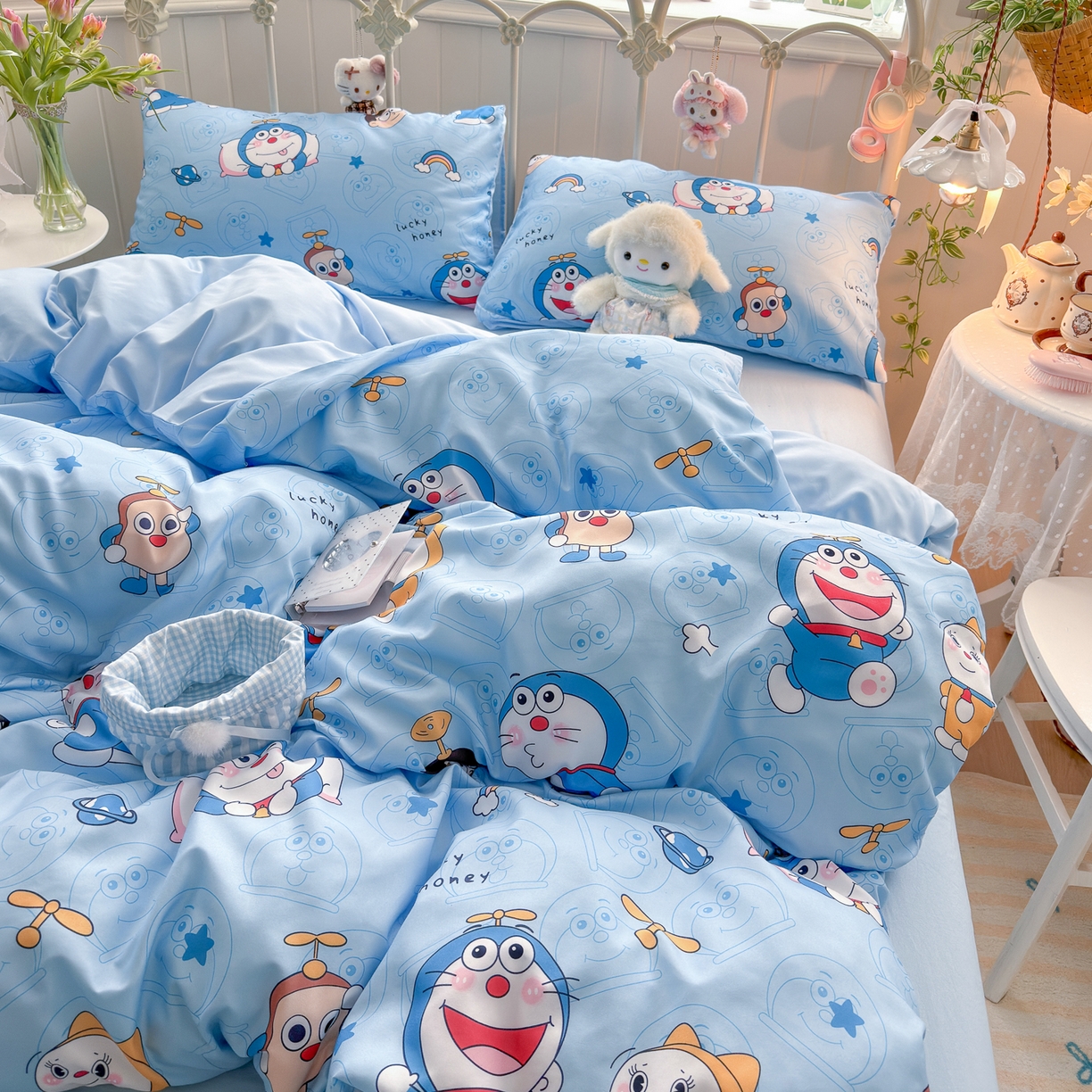 91家纺网 家纺一手货源 找家纺 卡斯诺家纺馆 2026新款卡通水洗云朵棉四件套下载文件包含买家秀 机器猫