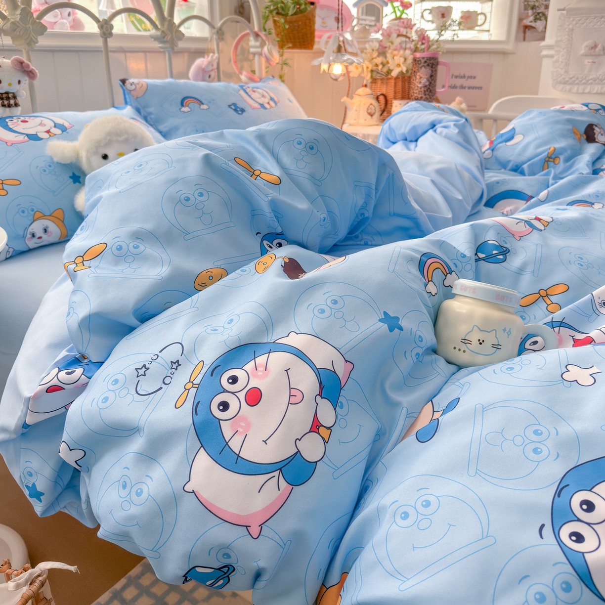 91家纺网 家纺一手货源 找家纺 卡斯诺家纺馆 2026新款卡通水洗云朵棉四件套下载文件包含买家秀 机器猫