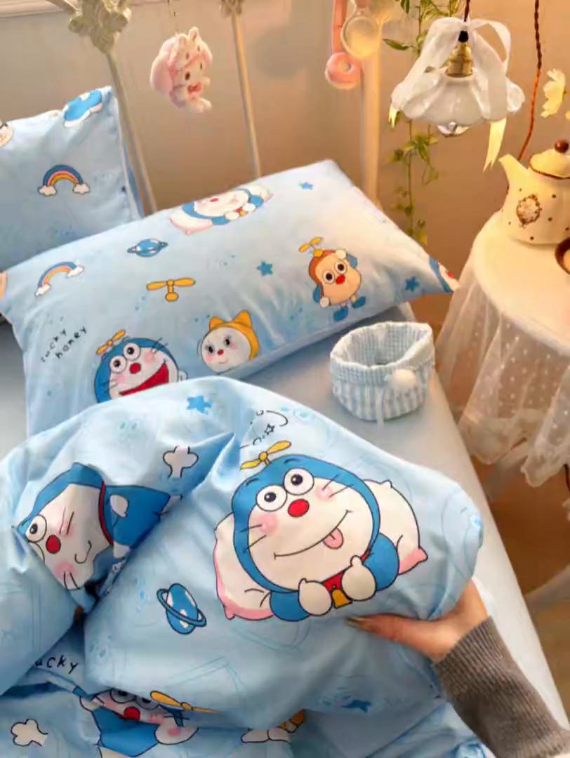 91家纺网 家纺一手货源 找家纺 卡斯诺家纺馆 2026新款卡通水洗云朵棉四件套下载文件包含买家秀 机器猫