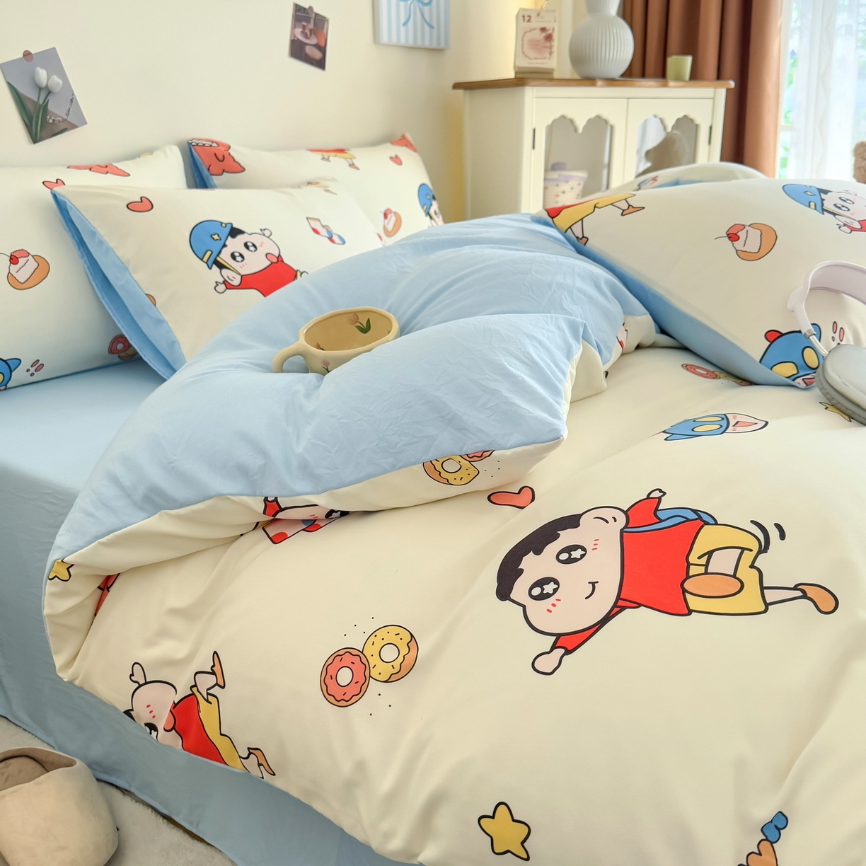 91家纺网 家纺一手货源 找家纺 卡斯诺家纺馆 2026新款卡通水洗云朵棉四件套下载文件包含买家秀 淘气小新