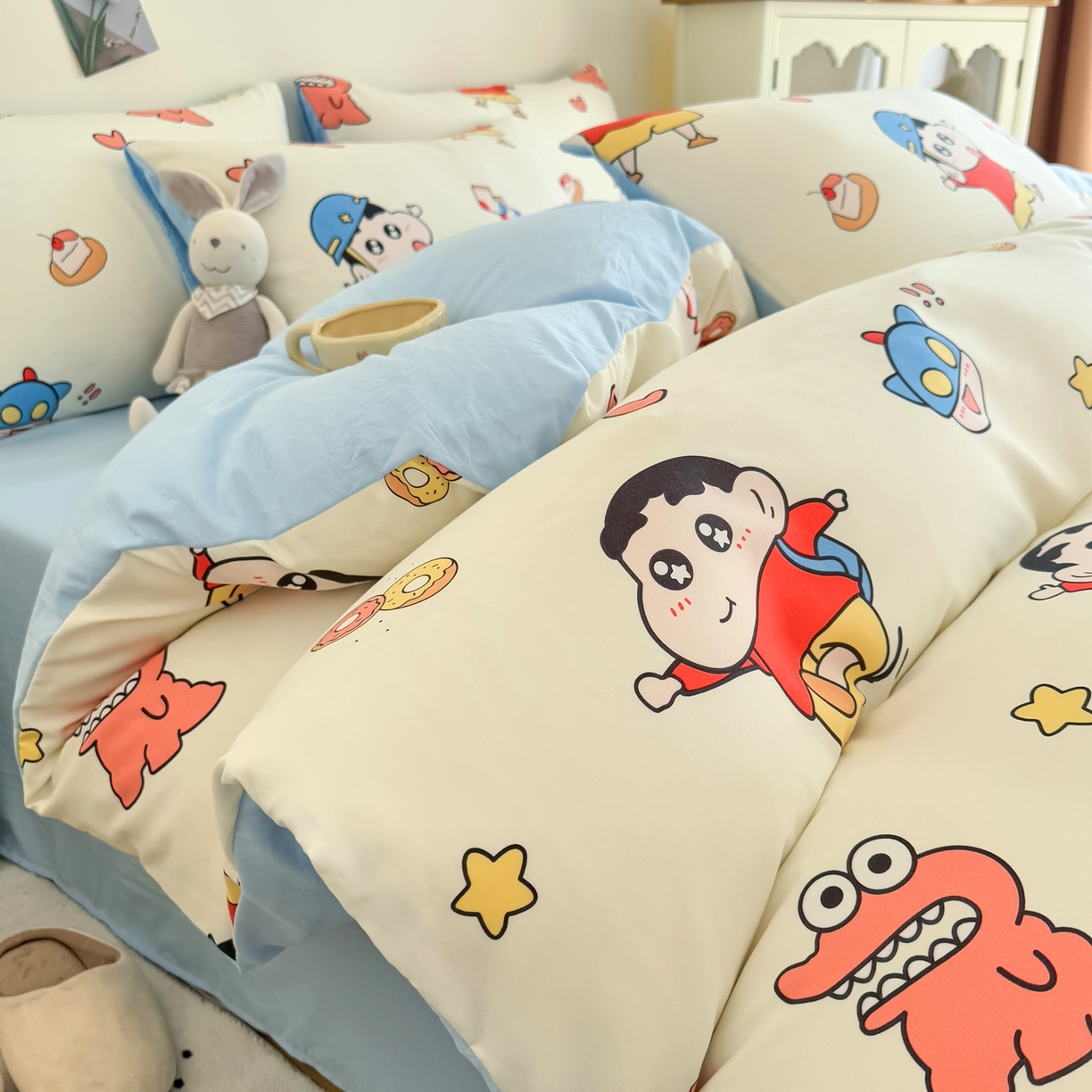 91家纺网 家纺一手货源 找家纺 卡斯诺家纺馆 2026新款卡通水洗云朵棉四件套下载文件包含买家秀 淘气小新